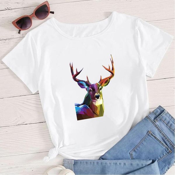 

autumn new women tshirt polygonal animals sapiti graphic tshirt women breathable trendy 2020 gorgeous crewneck t shirt, White