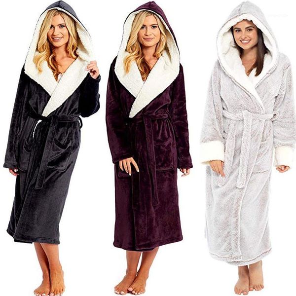 

women winter plush lengthened shawl bathrobe home clothes long sleeved robe coat1, Black;red