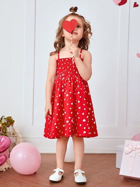 

toddler girls heart print shirred cami dress she, Red;yellow