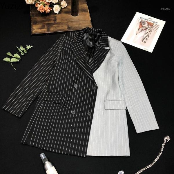 

color block stripe design sense suit splice color casual blazer jacket women suit girl1, White;black