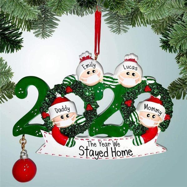 

2020 christmas wooden mask snowman hanging ornaments diy name quarantine family ornament xmas tree pendant party gifts featival decorationdw