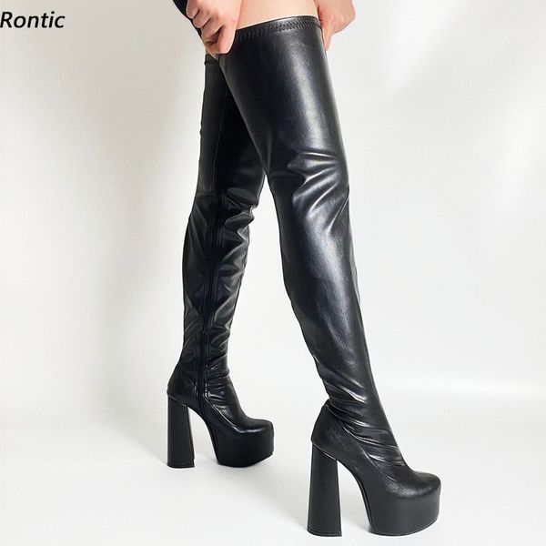 Rontic New Women Spring Boots Super Super Sexy Hidden Водонепроницаемые копытные каблуки копытные каблуки красивые черные вечеринки обувь нам размер 5-15