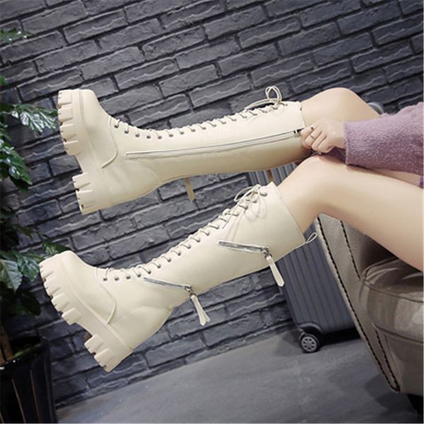 

winter 2021 new women knee zip heels high rentals to teddy in warm leather shoes boots ltlw, Black