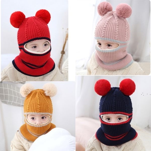 

children's hat autumn and winter tide boy baby plush knitted hat girl face protection ear collar integrated cap party hat 50pcs t500348