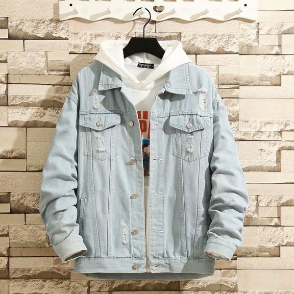 

2020 men's wear men with holes jeans coat jacket male student's handsome korean-style cool casual denim fashion1, Black;brown