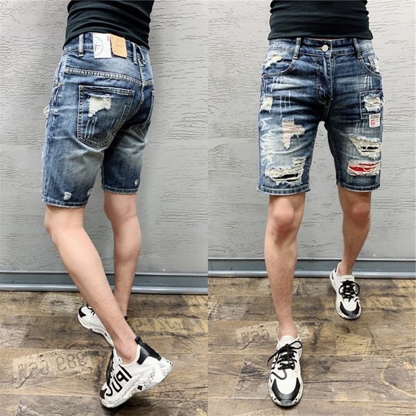 

ukndk летние тонкие пятиточечные джинсы мужские джинсы и jeansshorts и jeanssummer рваные корейских мужчин тонкий стиль модные синие брюки п, Blue