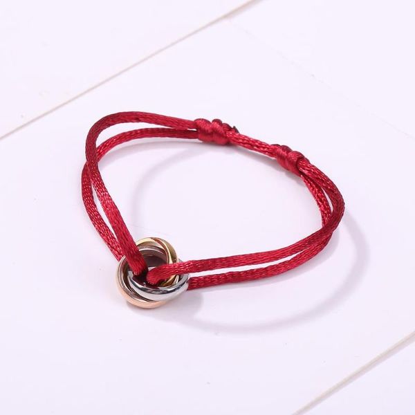 

simple fashion stainless steel rope bracelet 3 metal buckle ribbon lace up chain multicolor adjustable rope bracelet, Golden;silver