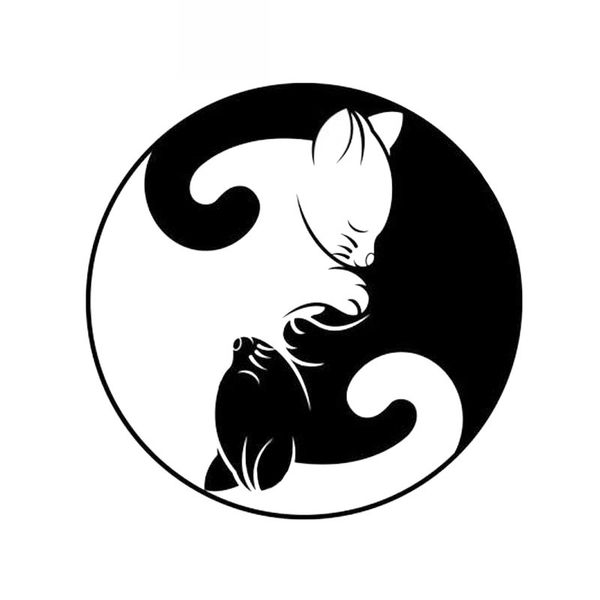 

car stickers yin yang cat cute animal decoration accessories decals waterproof sunscreen black/white,15cm*15cm