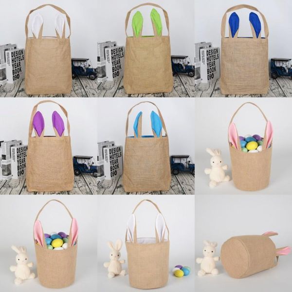 

2021 dhl easter egg storage basket canvas sequins bunny ear bucket creative easter gift bag with rabbit tail decoration 8 styles
