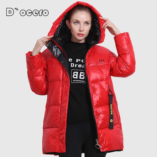 

d`ocero new winter jacket women plus size bright colors women's coat hooded thick biological-down jacket parka outwear 201124, Black