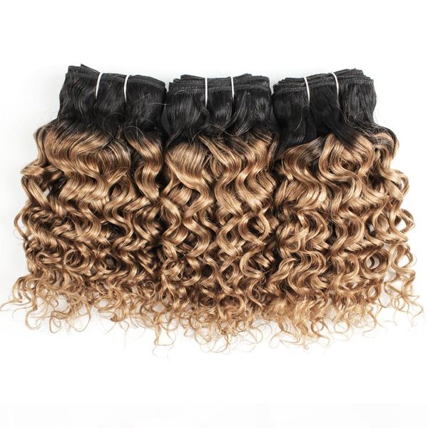 

brazilian curly hair water wave hair bundles 1b 27 ombre honey blonde 10 12 14 inch 3 bundles remy human hair extensions wholesale, Black