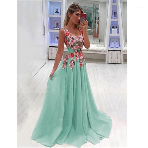 

deep v-neck princess dress fashion summer new sleeveless loose floor-length skirt designer female casual high waist dress women floral, Black;gray