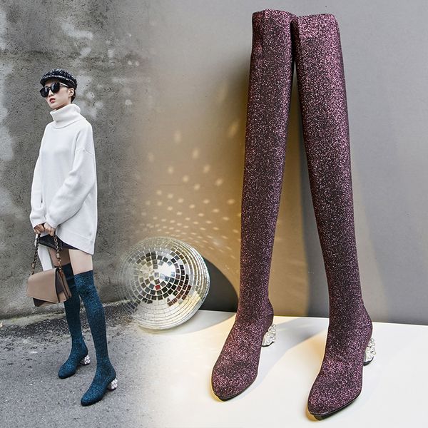 

2021 women on the knee 22-26cm winter colored wool snow boots f2l5, Black