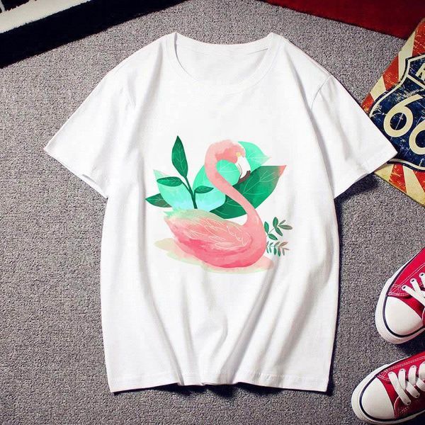 

new flamingo lady t-shirt 2020 female harajuku print casual fashion t-shirt o-collar white retro summer female t-shirt