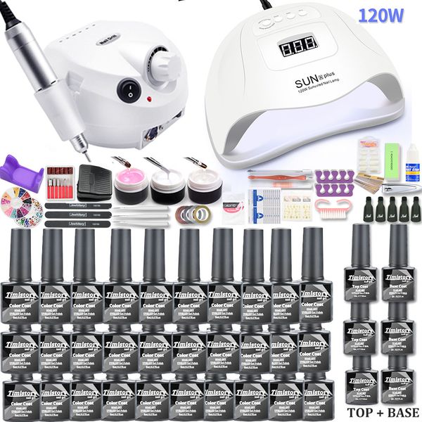 

manicure set with uv led nail lamp 120w nail set 30/20/10 color uv gel nail polish kit sets tools set with drill machine