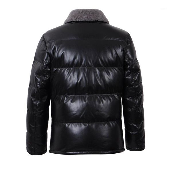 

jacket men real genuine sheepskin leather coat with wool fur collar winter warm thick 24-h05b# mf5061, Black