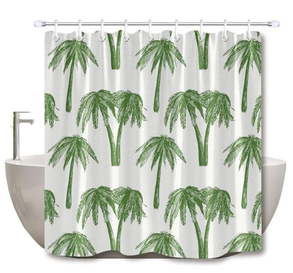 

LB Tropical Green Coconut leaf White Shower Curtain Plant Funny Nature Eco-Friendly Waterproof Bathroom Fabric For Bathtub Decor