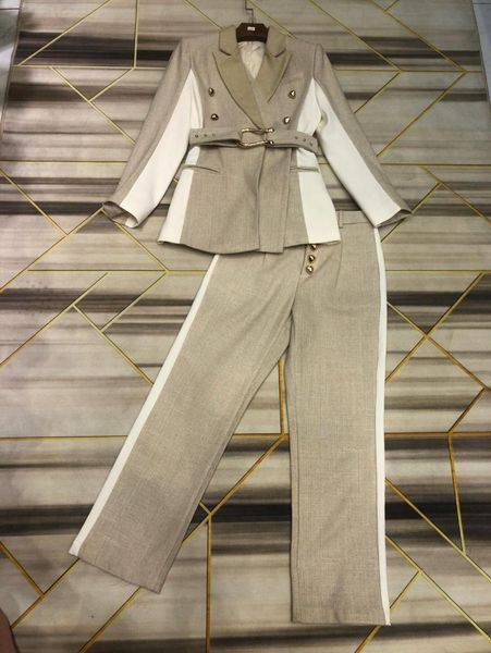 

2020 autumn fashion women patchwork blazer jacket + casual long trouse pants female pants suits 2 piece sets gdnz 8.02, White