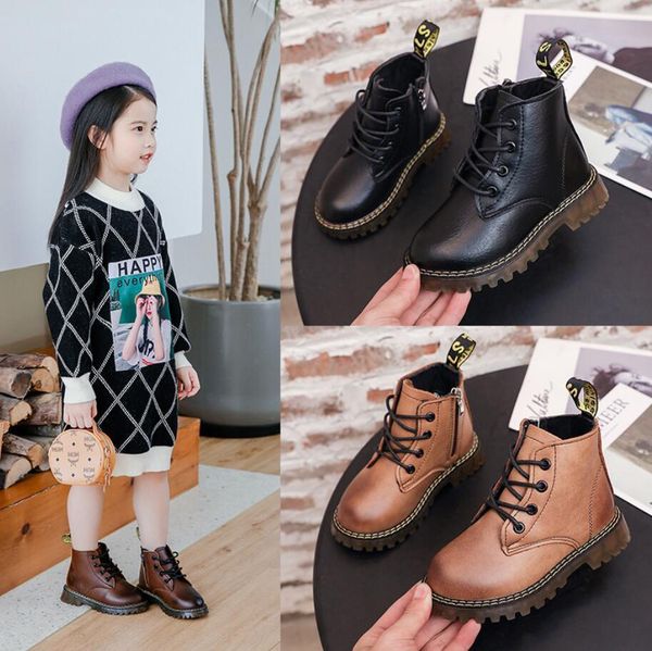 

мальчики девочки голеностопного 2020 новая осень зима кожа мартина водонепроницаемый kids fashion короткие сапоги детская спортивная обувь, Black;red