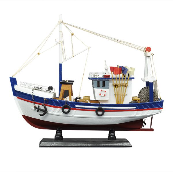 LUCKK Neue 38CM Weiß Fischerboot Schiff Modell 3D Holz Montage Segelboot Spielzeug Hause Dekoration Zubehör Moderne Segelboote t200703