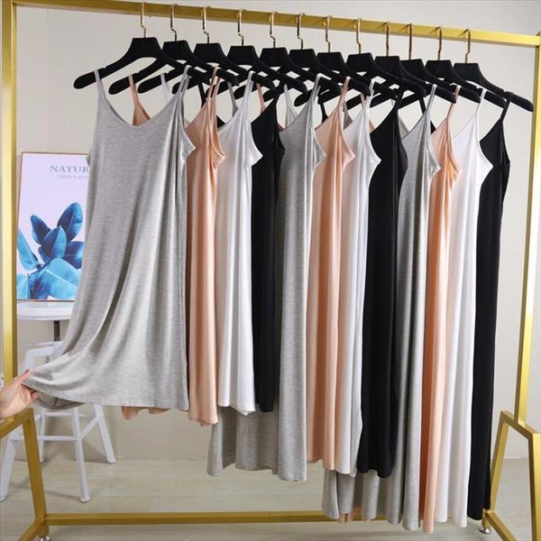 

modal sleeveless basic spaghetti strap dress 2020 casual solid women summer v-neck dress bohemia beach long dress vestidos, Black;gray