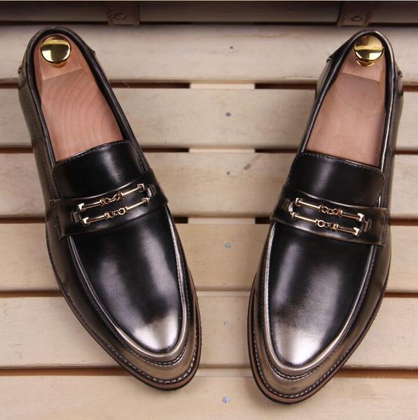 

2020 british men's shoes slip -on pointed toe shoes increased spring new casual fashion men's thick bottom oxfords, Black