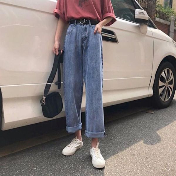 

high waist boyfriend jeans women casual denim pants new 2020 fashion korean style all-match loose harajuku jean pants p357, Blue