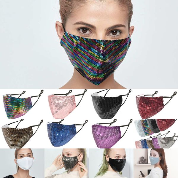 

sequins bling 3d designer face washable reusable mask pm2.5 care shield sun gold elbow shiny cover masks 8 nptiy