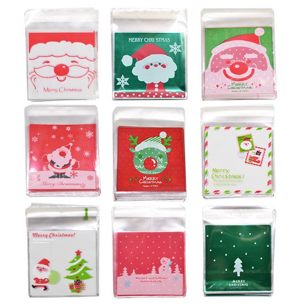 

50pcs 10x10cm christmas candy cookie gift plastic self-adhesive biscuits snack packaging bags xmas party decoration favors