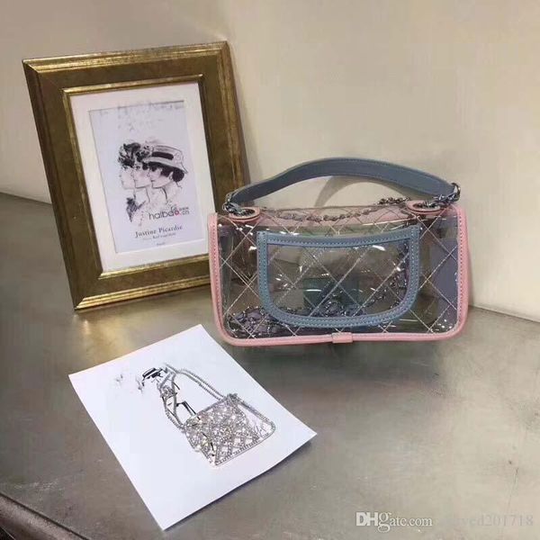 

новые европейские дамы классического роскошного стиля одиночный мешок плеча прозрачного пвх делает украшение металлических цепей решетки алм