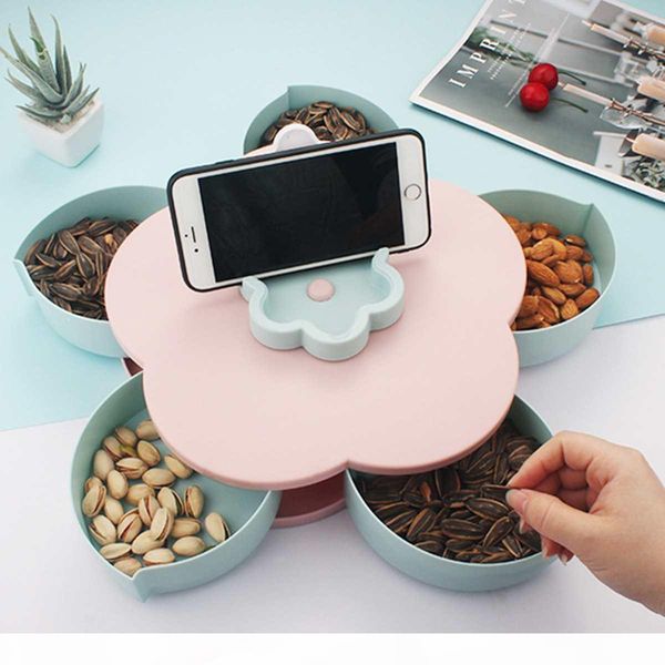 

petal-shape rotating snack box candy tray food storage box wedding candy plates double-deck dried fruit organizer storage