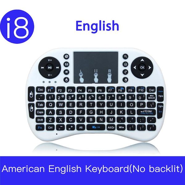 

i8 american english 7 color backlit white black 2.4ghz air mouse wireless keyboard with touchpad for android tv box pc