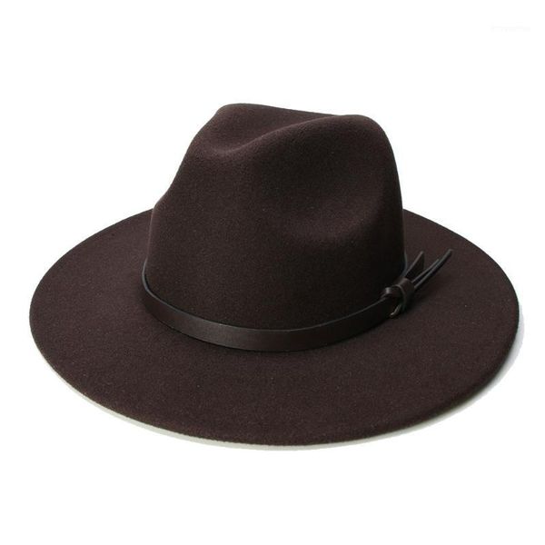 

luckylianji women men vintage 100% wool wide brim cap fedora panama jazz bowler hat coffee leather band (57cm/adjusted)1, Blue;gray