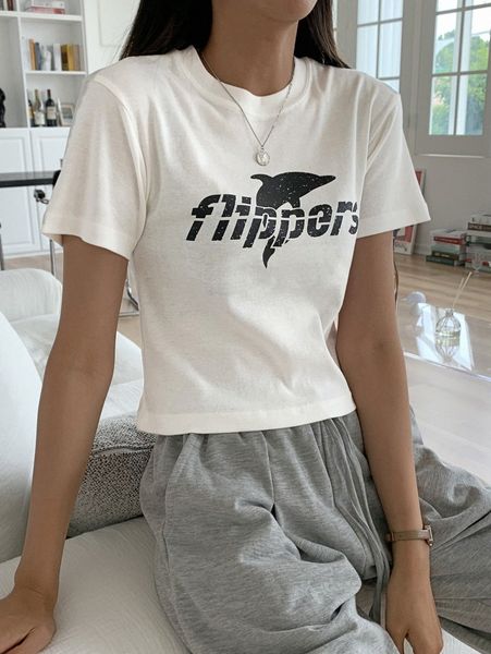

dazy letter & animal graphic crop tee a0ew#, White