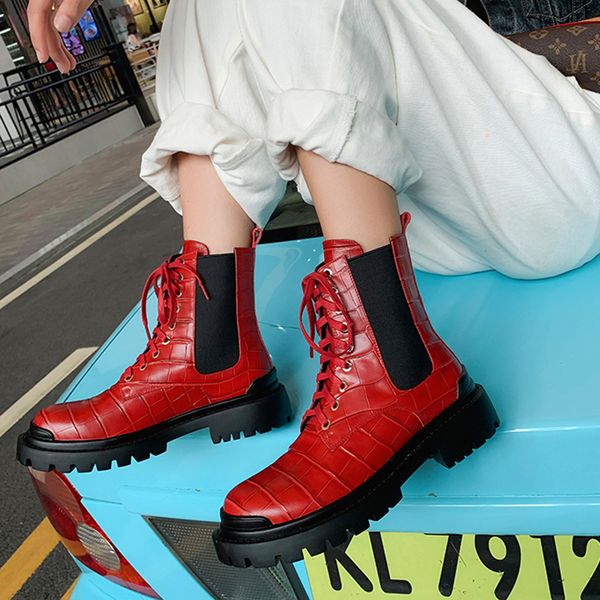 

2020 ankle leather winter short stuffed round toe lace heels women riding boots size 40 v1pz, Black