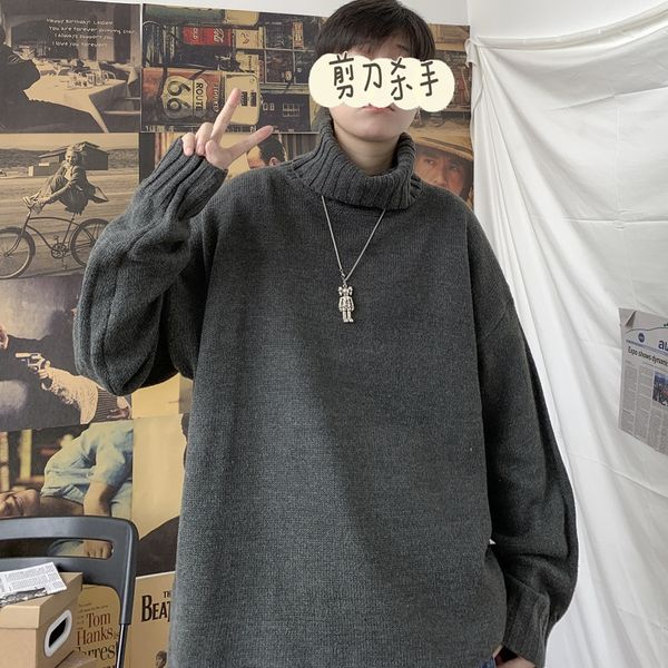 

2021 male high loose sweater lazy autumn wind winter thickening japanese-style nian trend new h style vneu, Black
