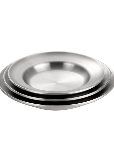 

304 stainless steel disc western dinner plate double-layer insulated moon plate sanding