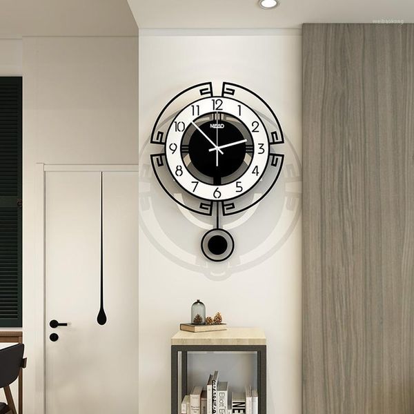 

wall clocks swing acrylic quartz silent round clock modern design 3d digital pendulum watch living room home decor bb501