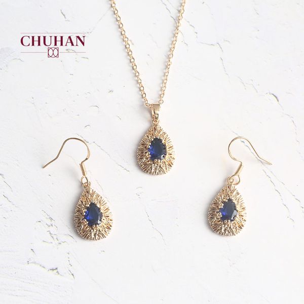 

chuhan new vintage crystal round blue jewelry for women charm necklace earrings sets color fashion party earring jewelry c207, Silver