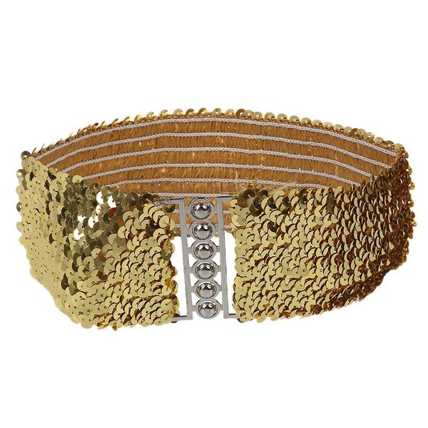 

gold new ladies fashion sequins elastic stretch shinning waist band casual belt, Black;brown