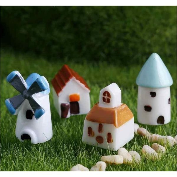 

creative resin decor mini castle windmill church house moss terrarium green plant gift micro landscape accessories fairy garden diy