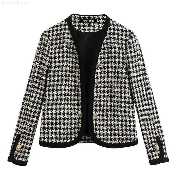 

jacket vintage stylish plaid with buttoned cropped tweed coat women 2020 fashion v neck long sleeve female outerwear chi, White