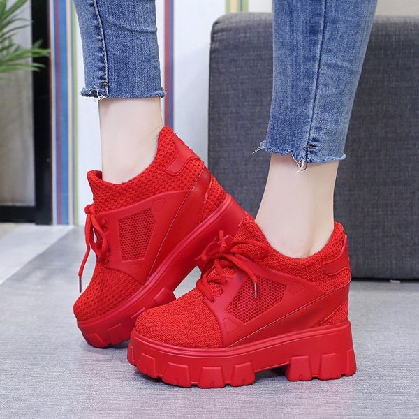 

2021 the new womens in hiding heels wedge sneakers crocheted breathable high platform black woman red chunky female sports shoes 70yu