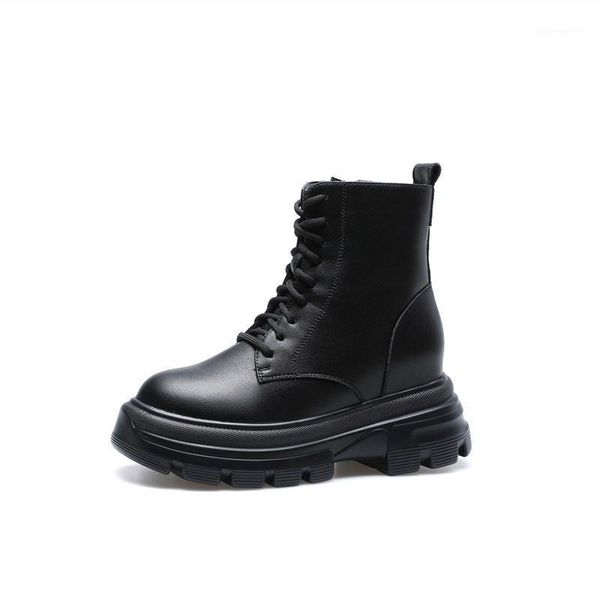 

2021 new leather lady boots fashion women boots ankle zipper ladies ankle boot flat women shoes casual boot mujer footwear1, Black