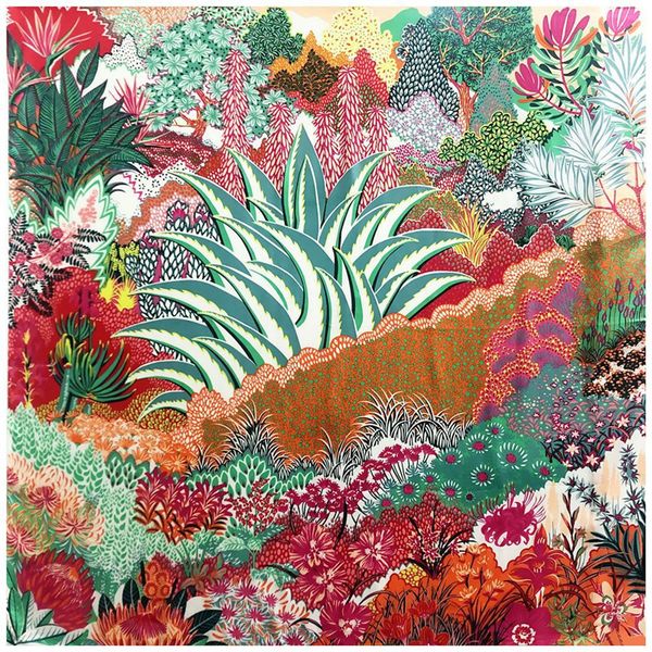 

new twill silk scarf women fashion large hijab plant garden printing square scarves shawls wraps female foulard bandana 130cm*130cm, Blue;gray