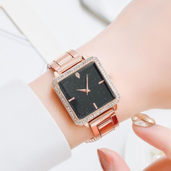 

luxury watch for women rhinestone starry sky rose gold simple fashion casual wristwatch lady square watches relogio feminino, Silver