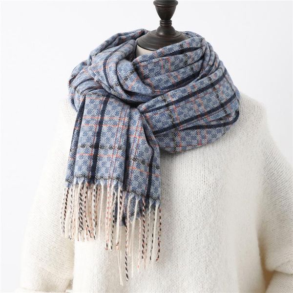 

2020 winter scarf women wram cashmere pashmina luxury plaid tassel scarves female thick wram bufanda shawls and wraps wmtzty bdegarden, Blue;gray