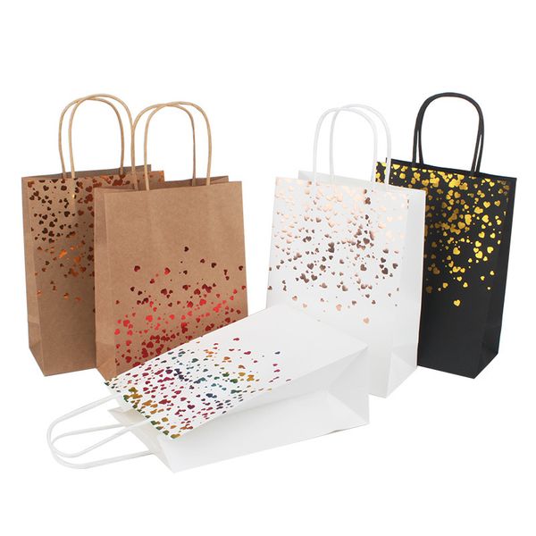 Bronzing Kraft Paper Bag Tote Bag Gift Wrap Fashion Heart Pattern Regali per le vacanze Imballaggio Borse per la conservazione
