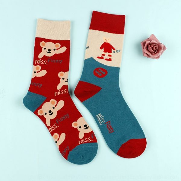 

uscdi autumn new cotton women's long and stockings pap6y socks ab asymmetric ins socks long cartoon and, Black