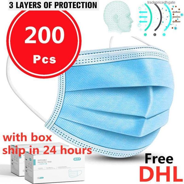 

face blue shipping dhl masks 3 disposable layers breathable for blocking dust air anti-pollution mouth mask with box